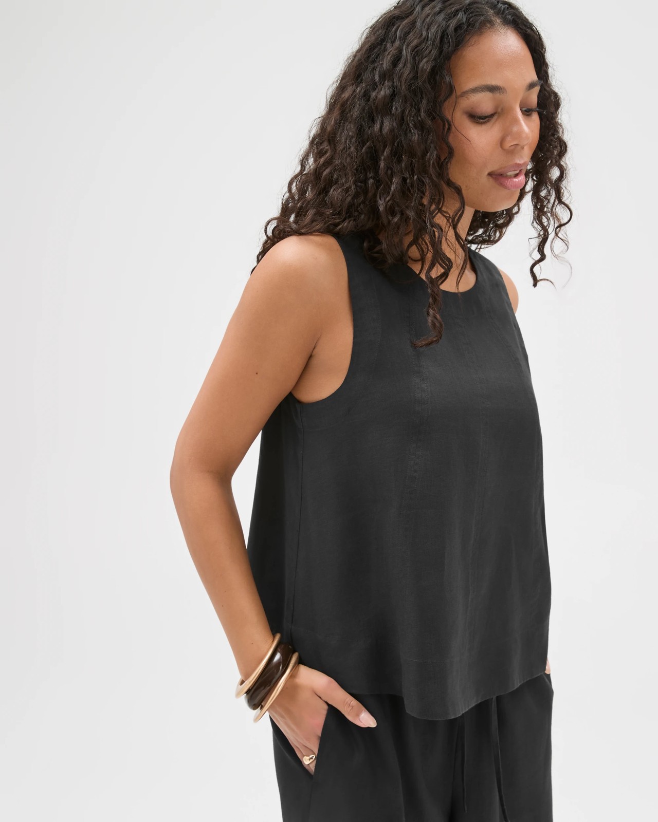 European Linen Swing Tank Top - Black 3 of 5