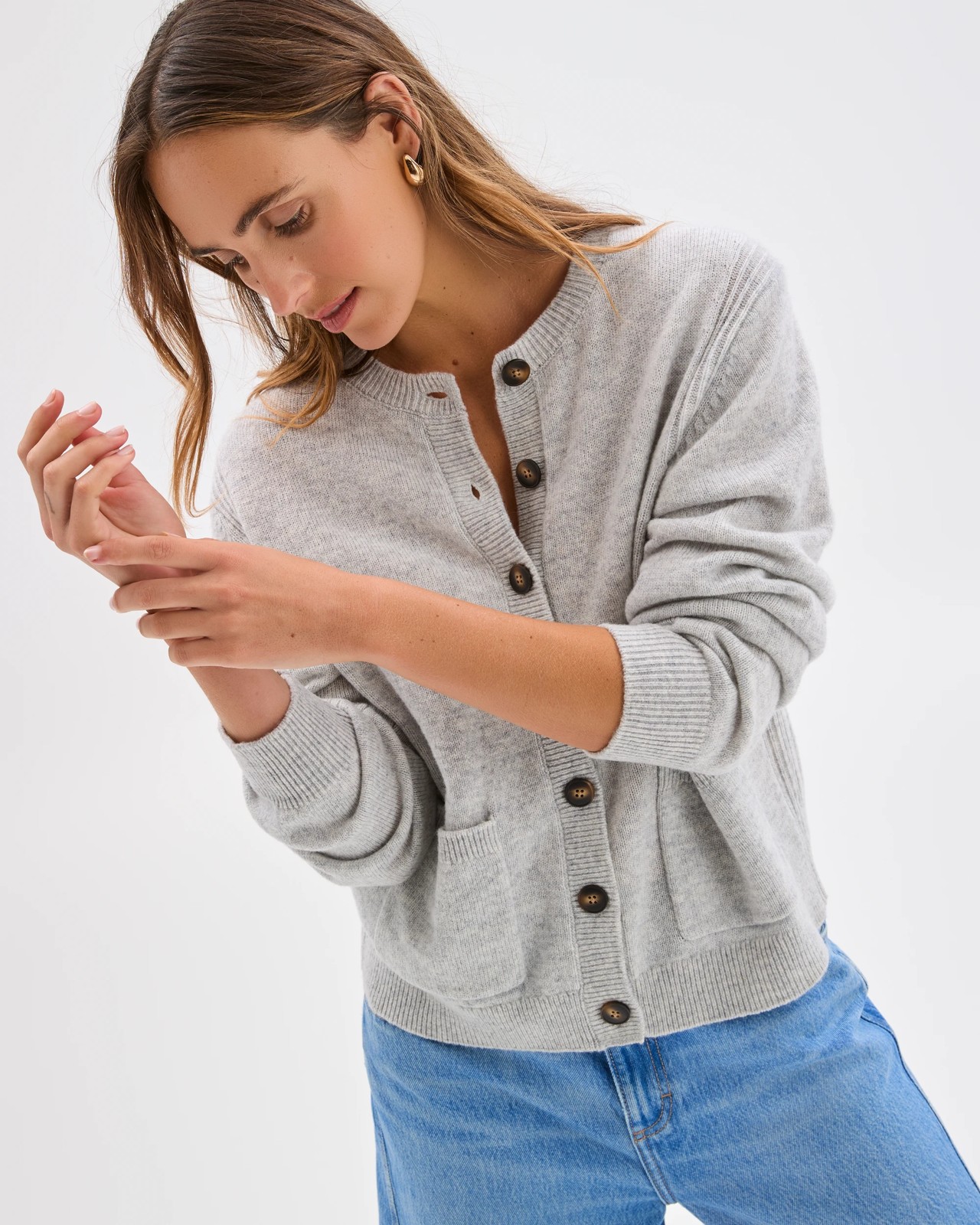 Lambswool Balloon Sleeve Cardigan - Light Grey Marle 4 of 6