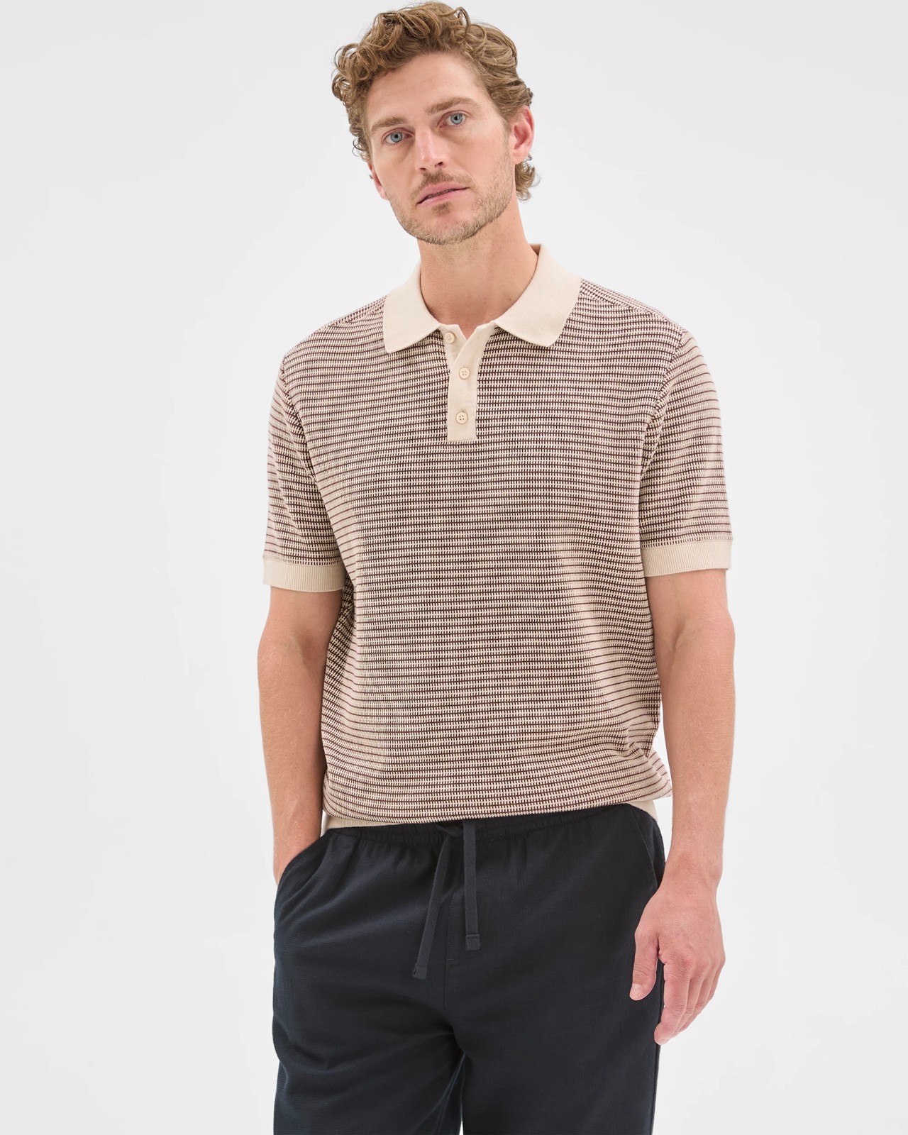 Australian Cotton Tonal Knit Polo Top - Henna 3 of 5