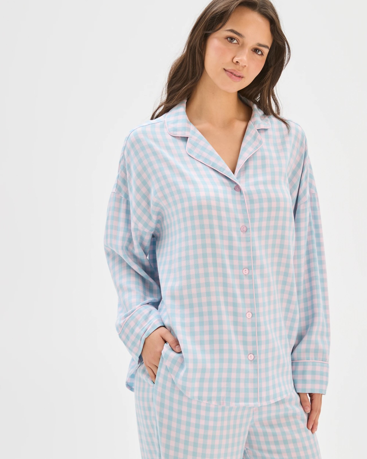 Long Sleeve Pyjama Shirt - Blue Gingham 4 of 5