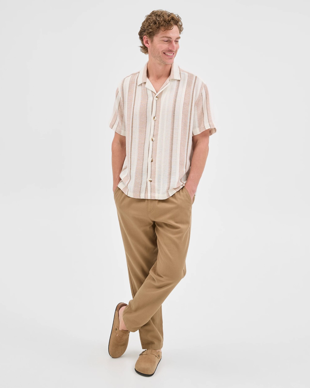 Textured Stripe Short Sleeve Shirt - Brown Stripe 2 of 6
