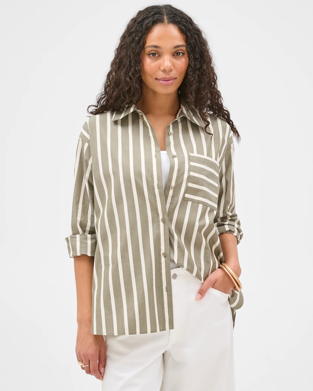 Australian Cotton Spliced Stripe Shirt - Dusty Moss Stripe 3 of 6