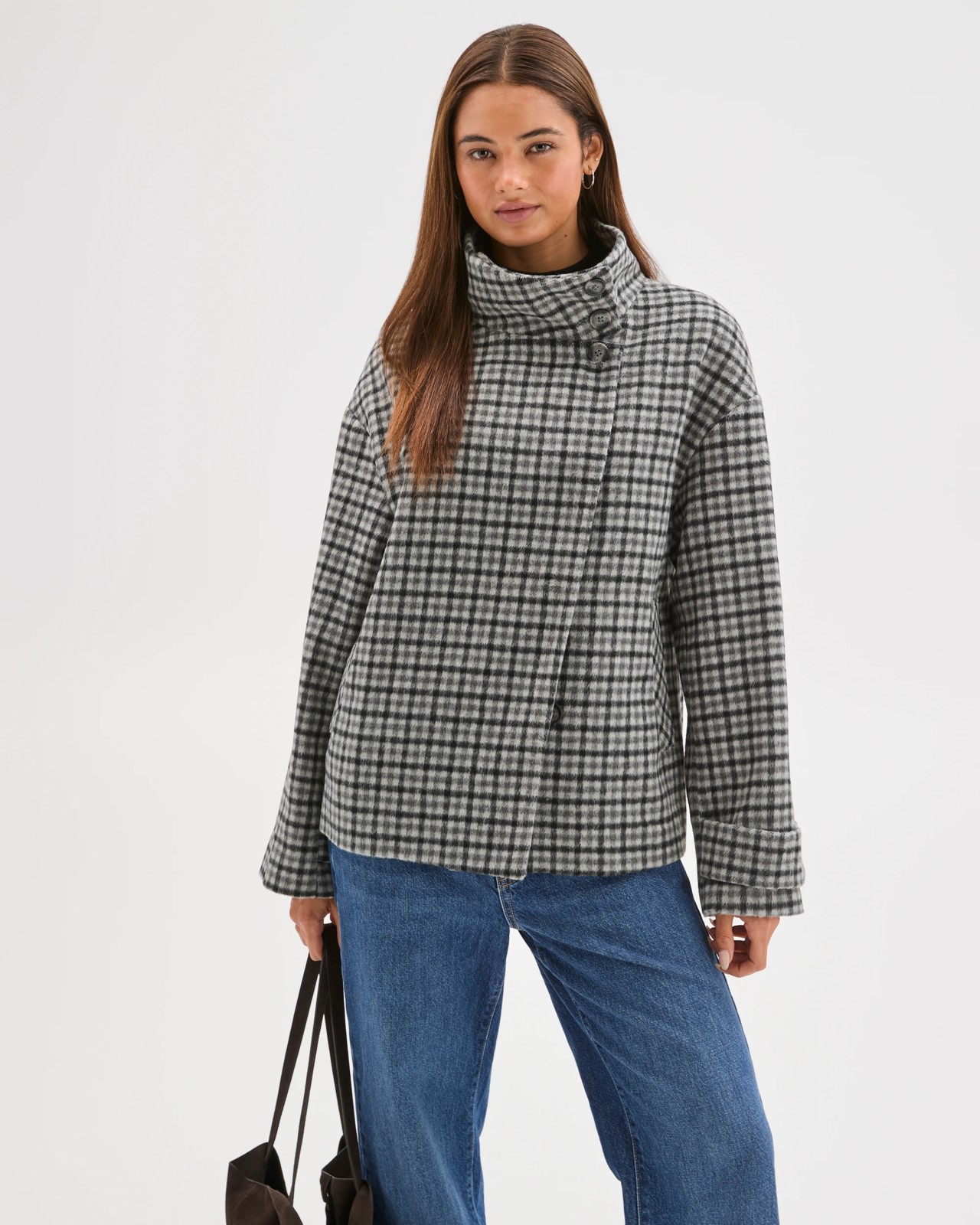 Lily Loves Funnel Neck Short Coat - Check 3 of 6