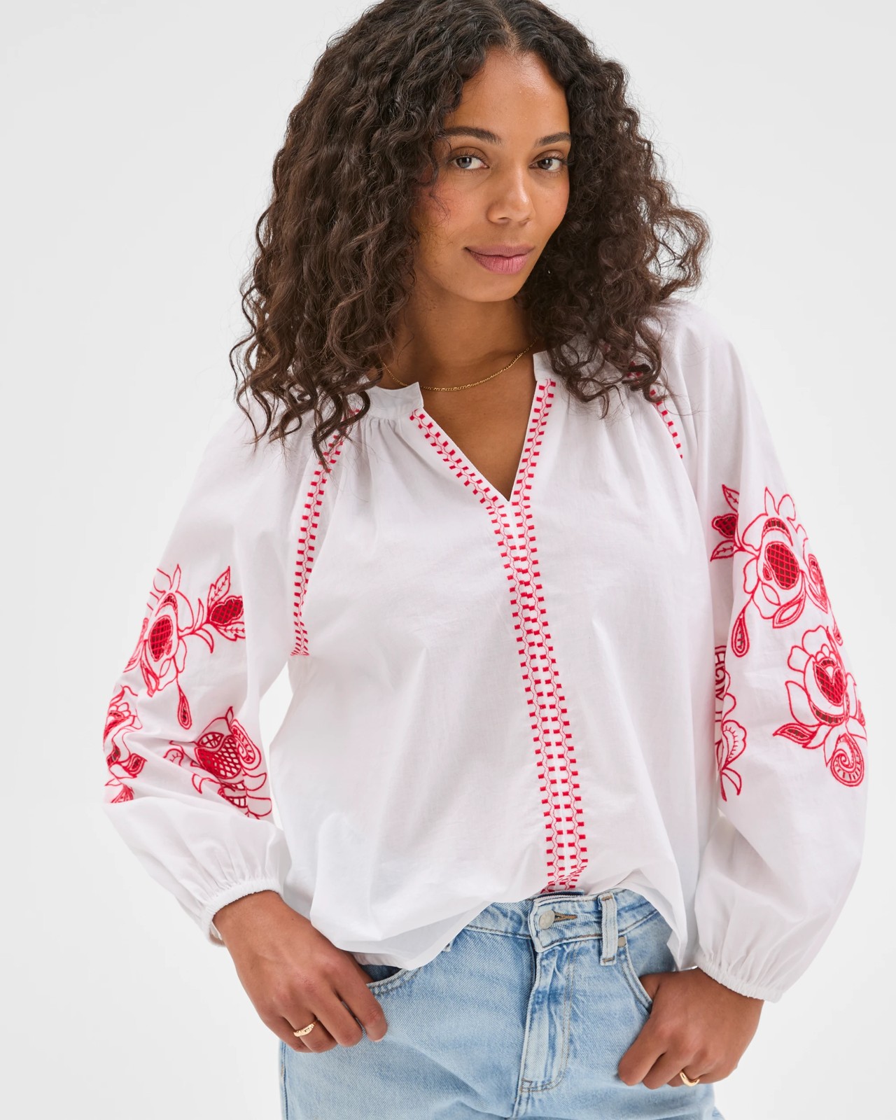Long Sleeve Embroidered Stitch Blouse 3 of 5