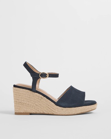 Genuine Suede Leather Espadrille Wedge Sandals