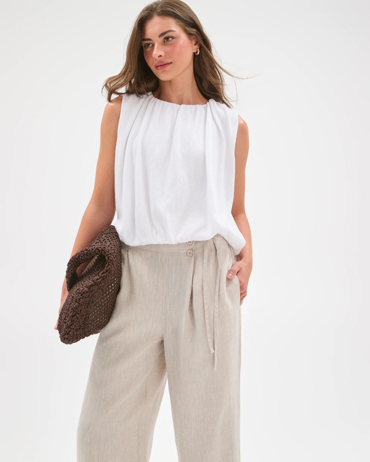 Petites European Linen Fashion Tailored Wrap Pants 5 of 6