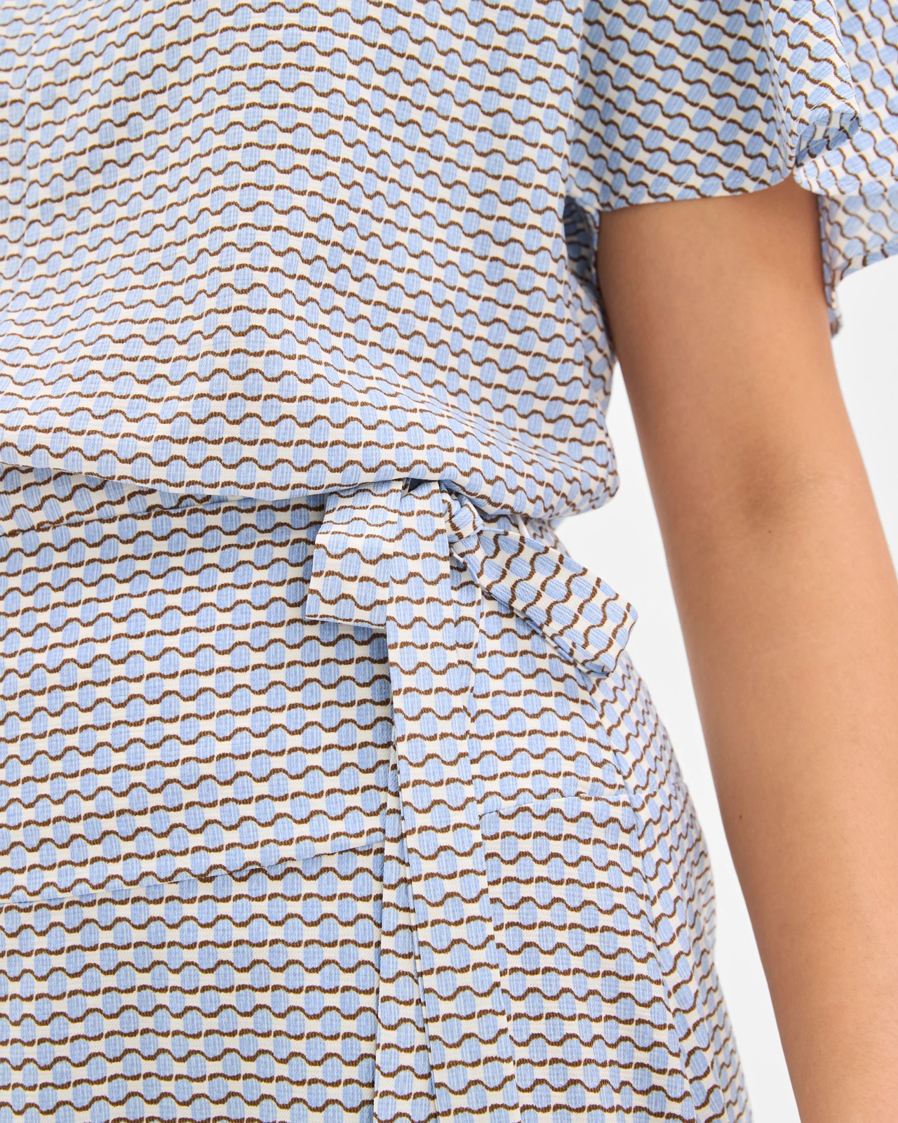 Preview Short Flutter Sleeve Textured Blouse - Blue Mist Micro Geo 4 of 6