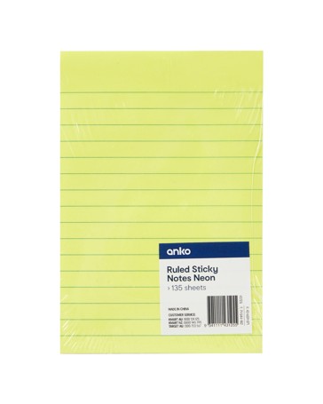 Anko Ruled Sticky Notes - Neon
