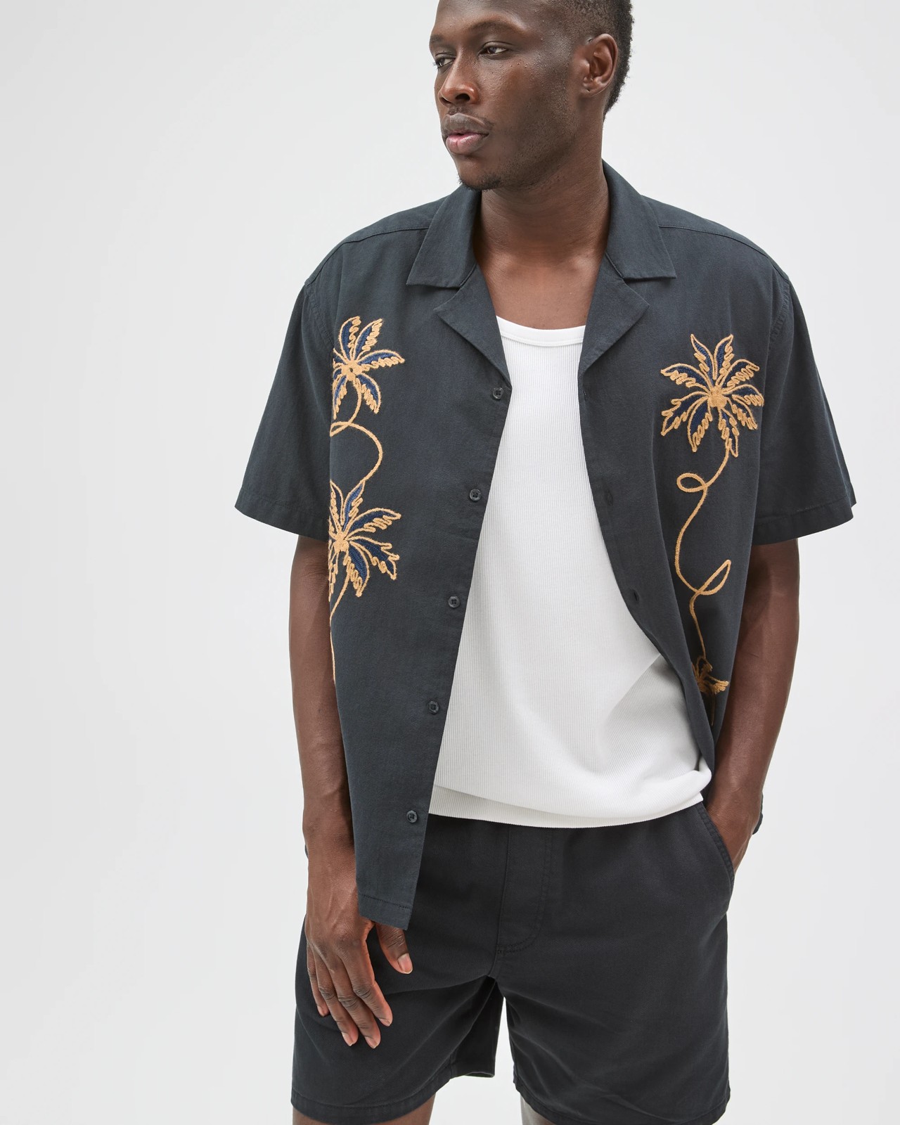 Commons Australian Cotton Short Sleeve Embroidered Boxy Fit Shirt - Black 5 of 5