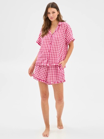Womens Woven Frill Pyjama Set