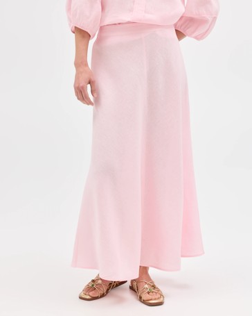European Linen Seam Detail Midi Skirt