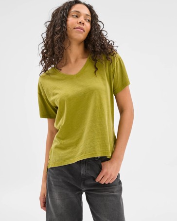 Australian Cotton Relaxed Slub V-Neck T-Shirt