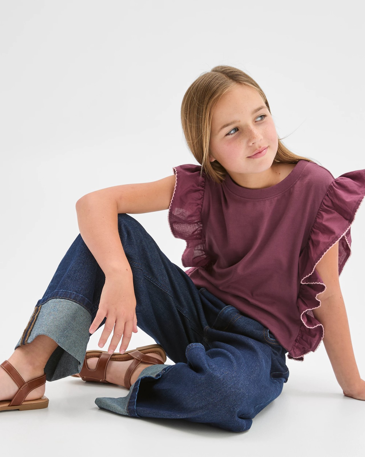 Wide Leg Cuffed Denim Jeans - Indigo 2 of 6