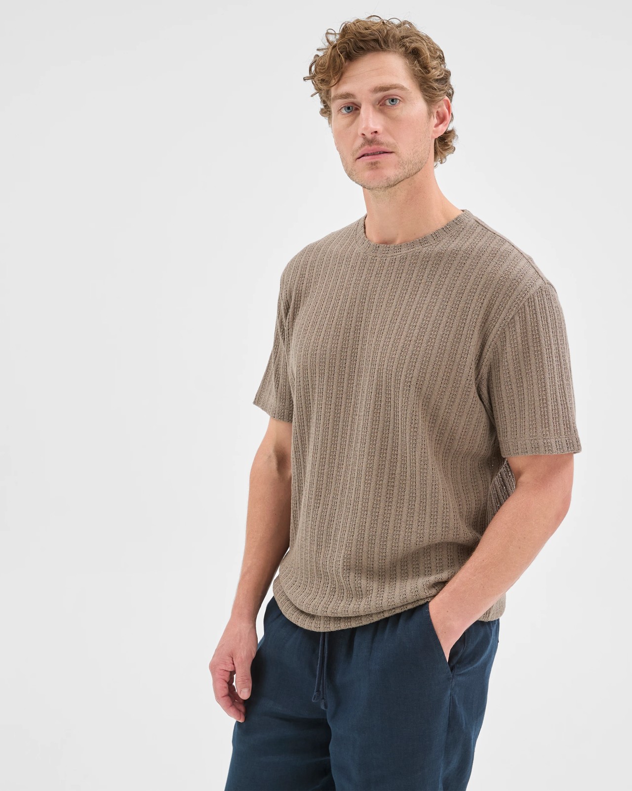 Australian Cotton Blend Pointelle T-Shirt - Mushroom 2 of 6