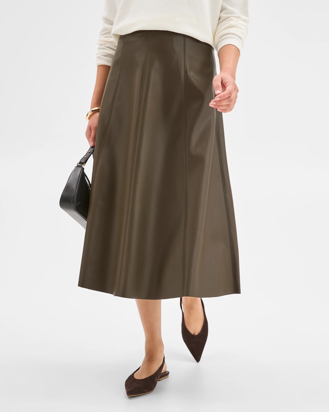 Preview PU Panel A-Line Midi Skirt - Olive 3 of 5