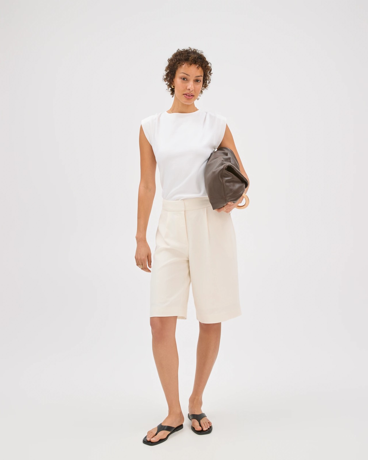 Preview Australian Cotton Sleeveless Shoulder Pad Tuck Detail Top - Cloud Dancer 2 of 6