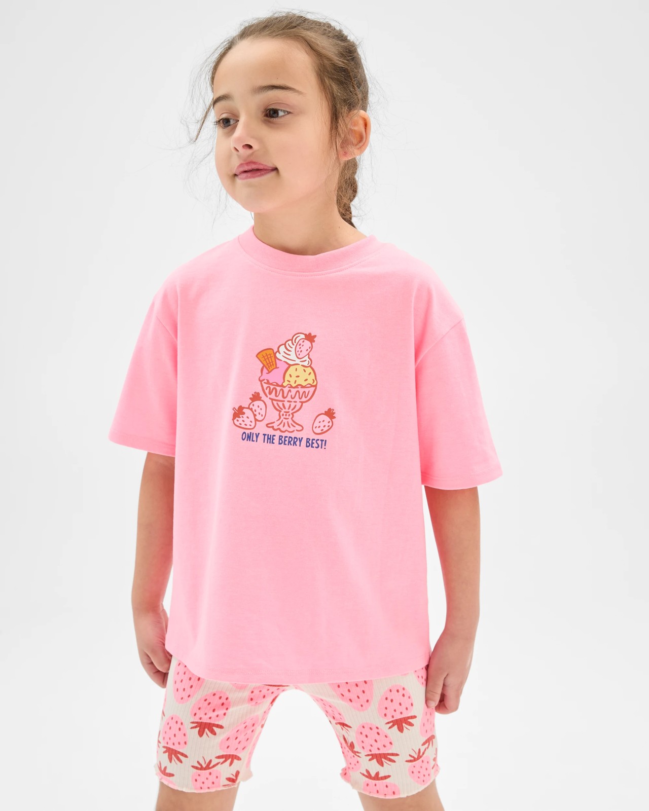 Australian Cotton Blend T-Shirt and Bike Shorts Set - Pink Strawberry 2 of 6
