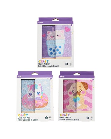 Anko Gem Art Kit Mini Canvas and Easel - Assorted