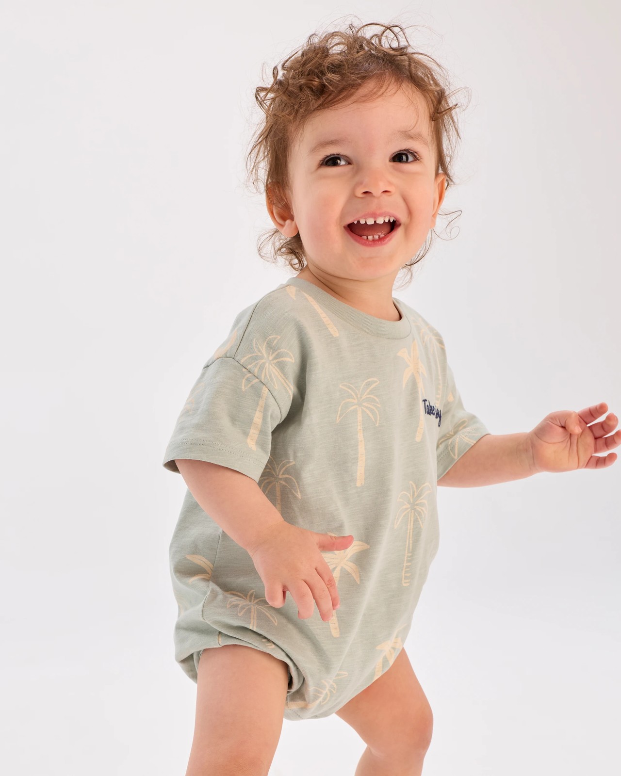 Baby Organic Cotton Slouchy Romper - Green Palm Tree Aqua 3 of 6