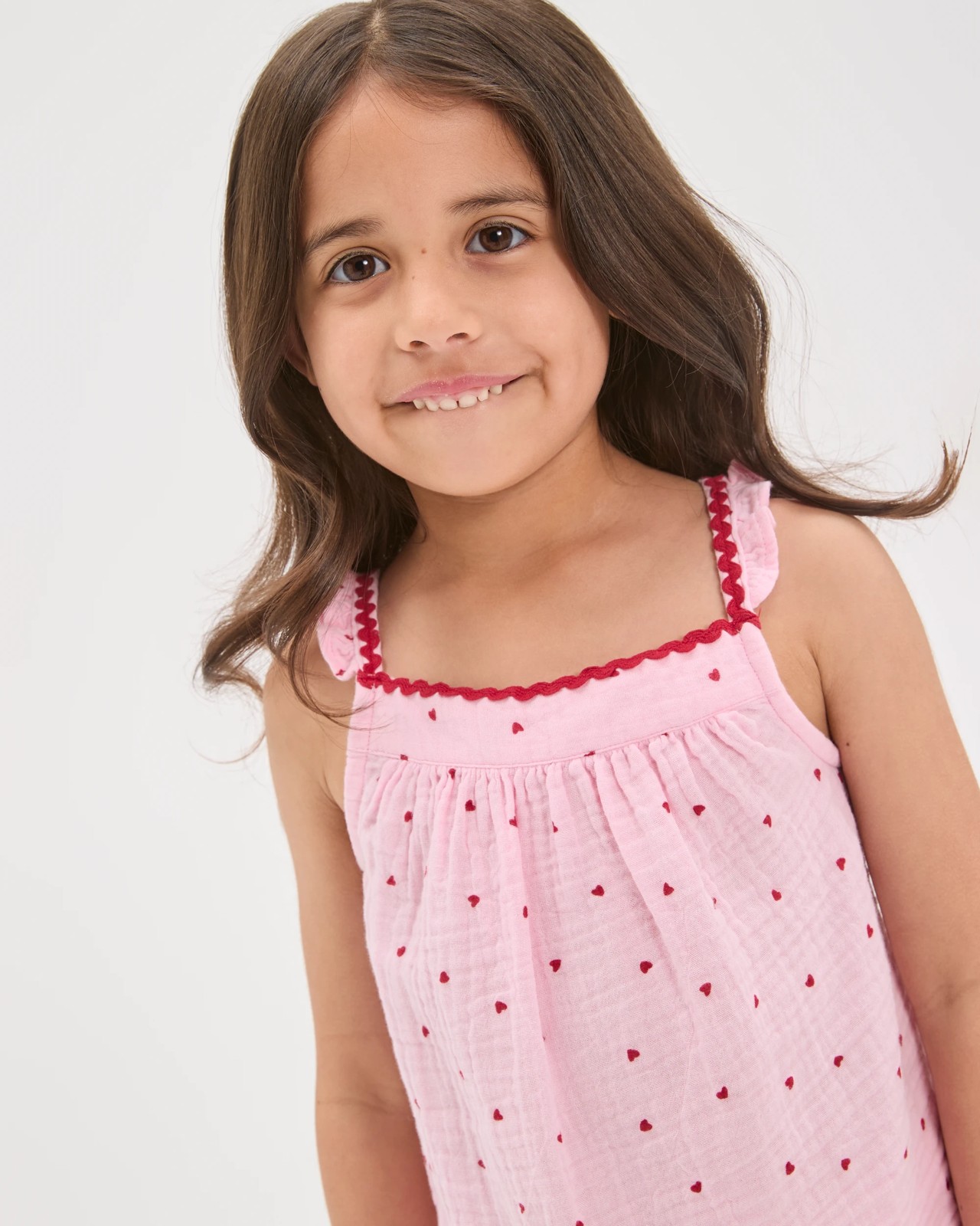 Australian Cotton Younger Girls Cami Woven Pyjama Set - Pink Heart 5 of 5
