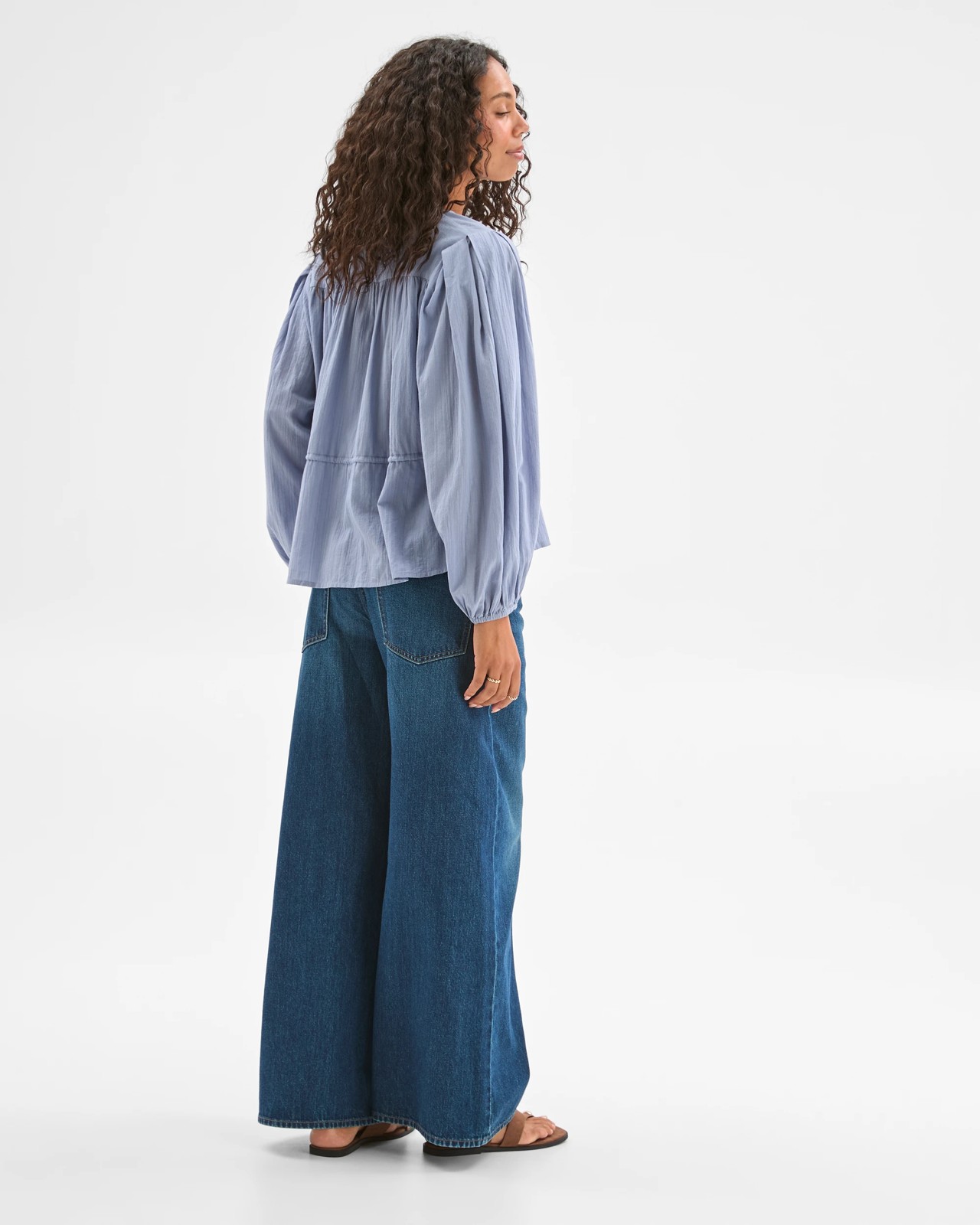 Short Sleeve Tie Waist Blouse - Bluebell 6 of 6