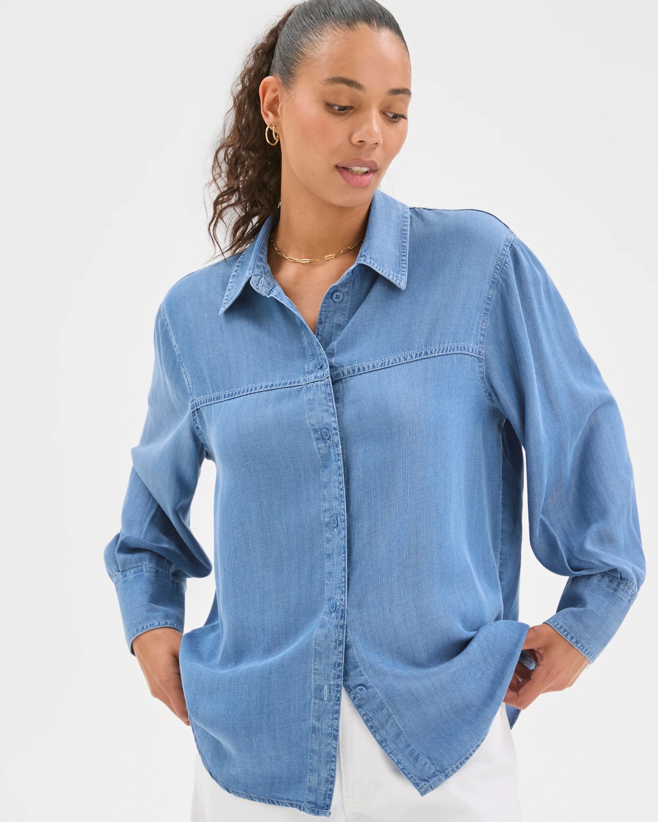 Long Sleeve Chambray Tie Shirt 3 of 6