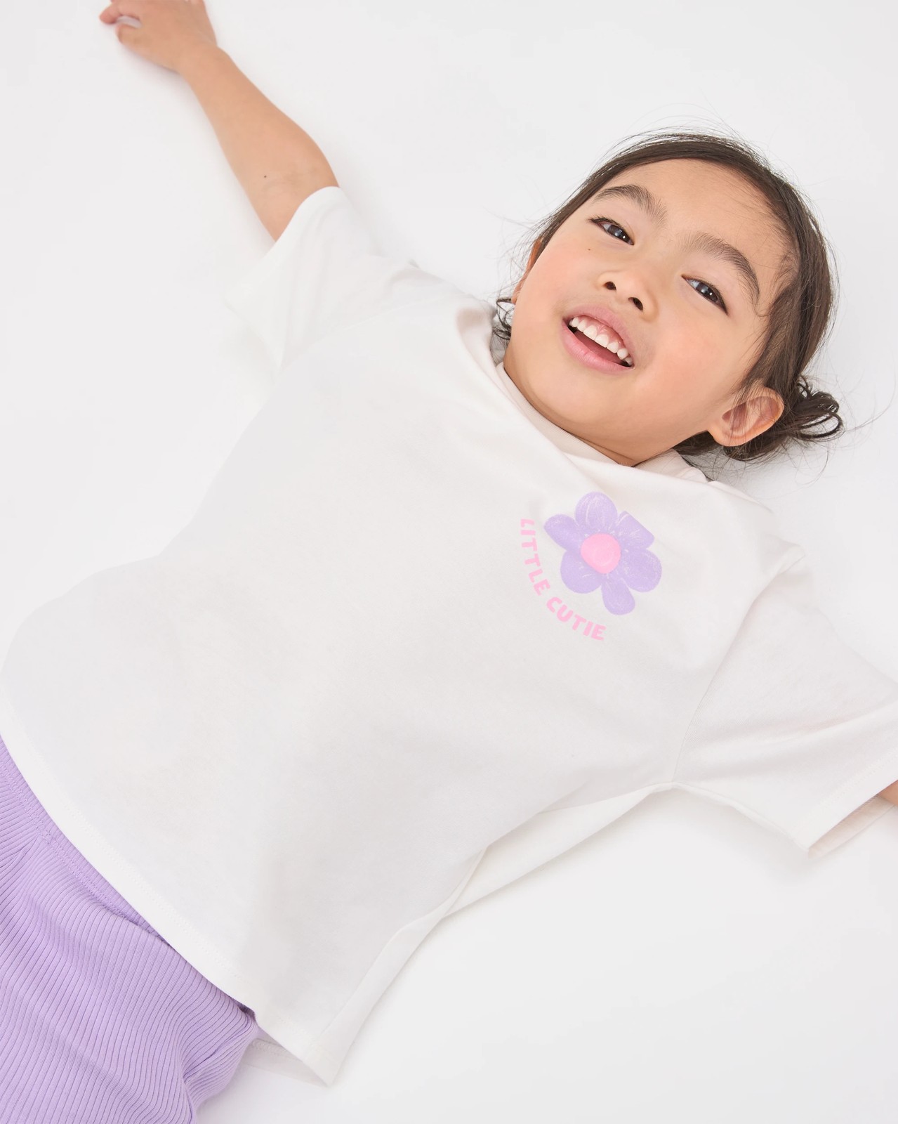 Australian Cotton Blend T-Shirt and Bike Shorts Set - Flower White Purple 2 of 6
