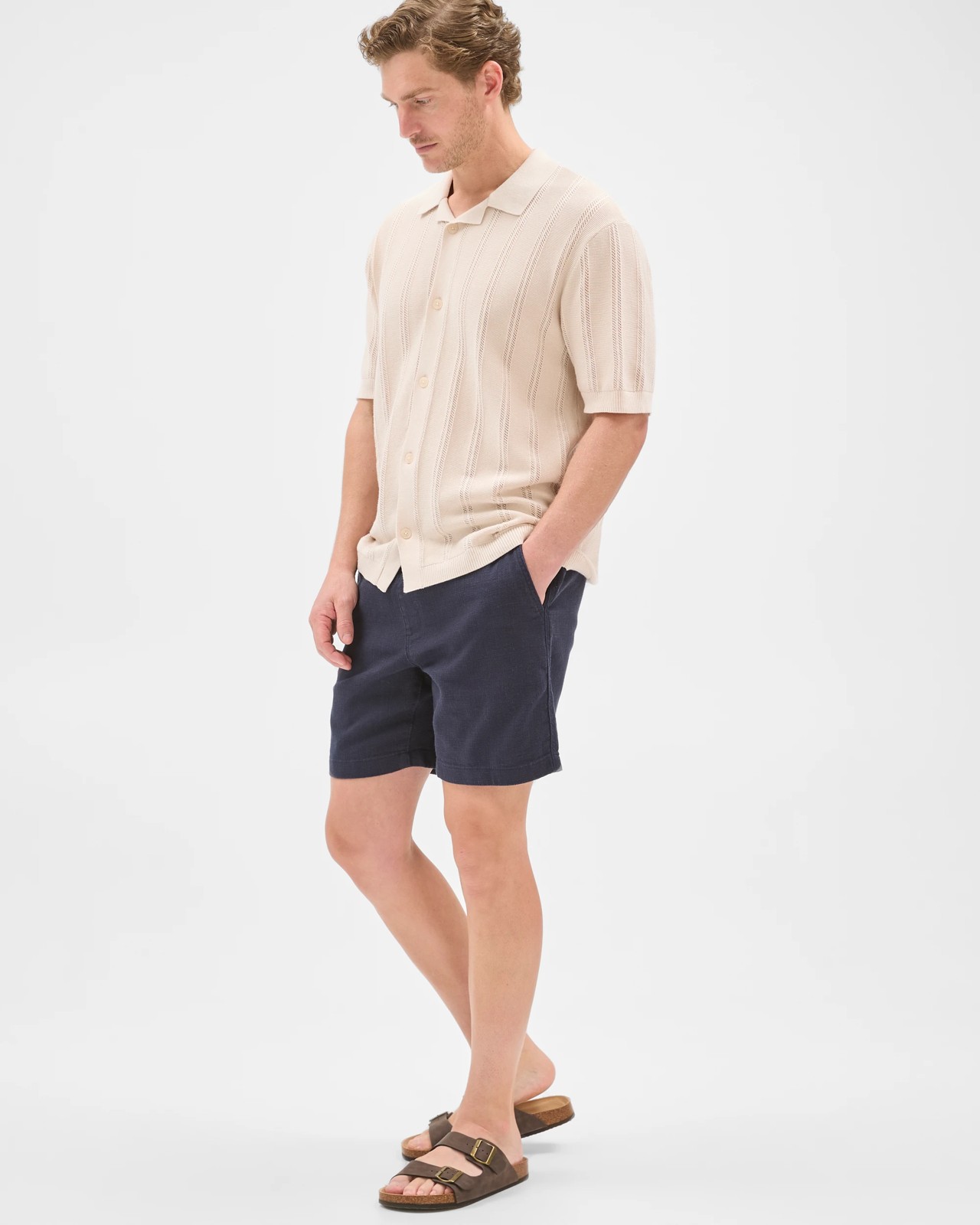 Australian Cotton Textured Shorts - Navy 3 of 6
