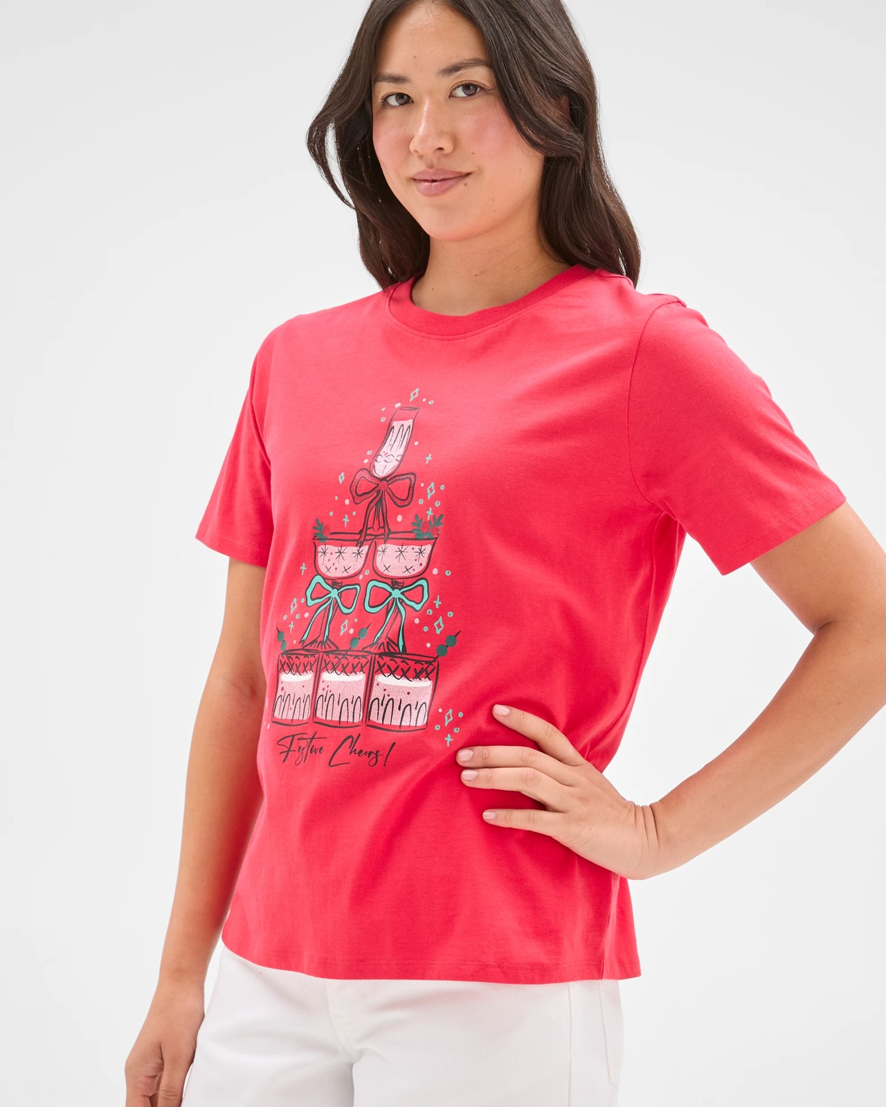 Australian Cotton Printed Christmas T-Shirt - Red Fizz Cheer 3 of 5