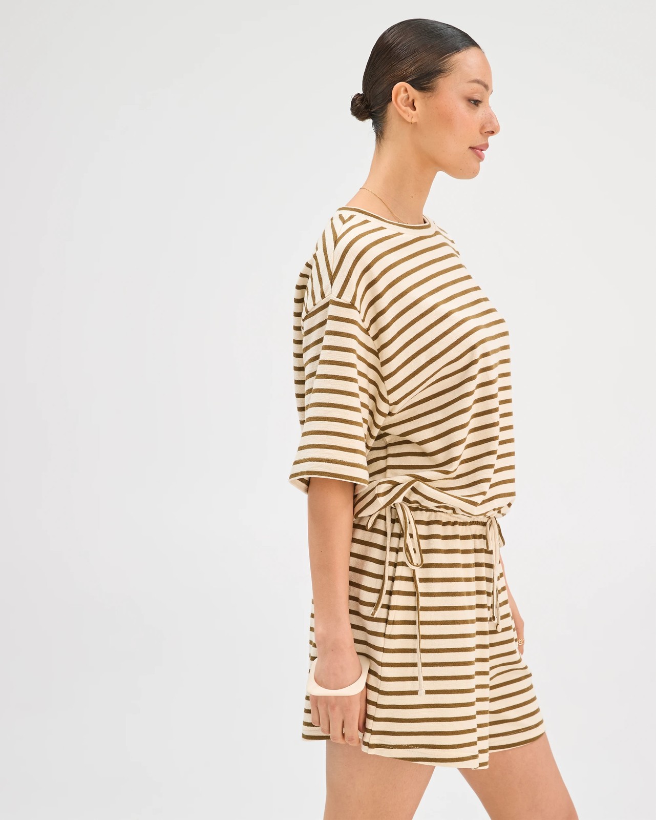Cotton Textured Shorts - Cloud Dance Dusty Moss Stripe 5 of 5