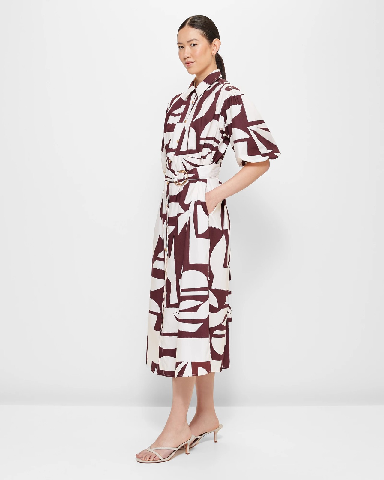 Gathered Detail Belted Shirt Dress - Preview 4 of 6