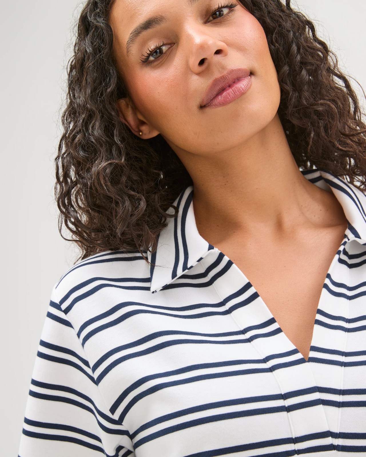 Australian Cotton Blend Relaxed Polo Midi T-Shirt Dress - White Navy Blazer Stripe 3 of 5