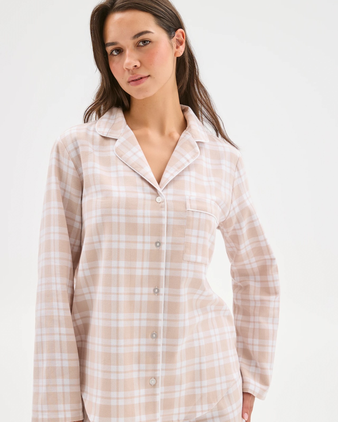 Australian Cotton Flannelette Pyjama Set - Gingham Neutral 2 of 6