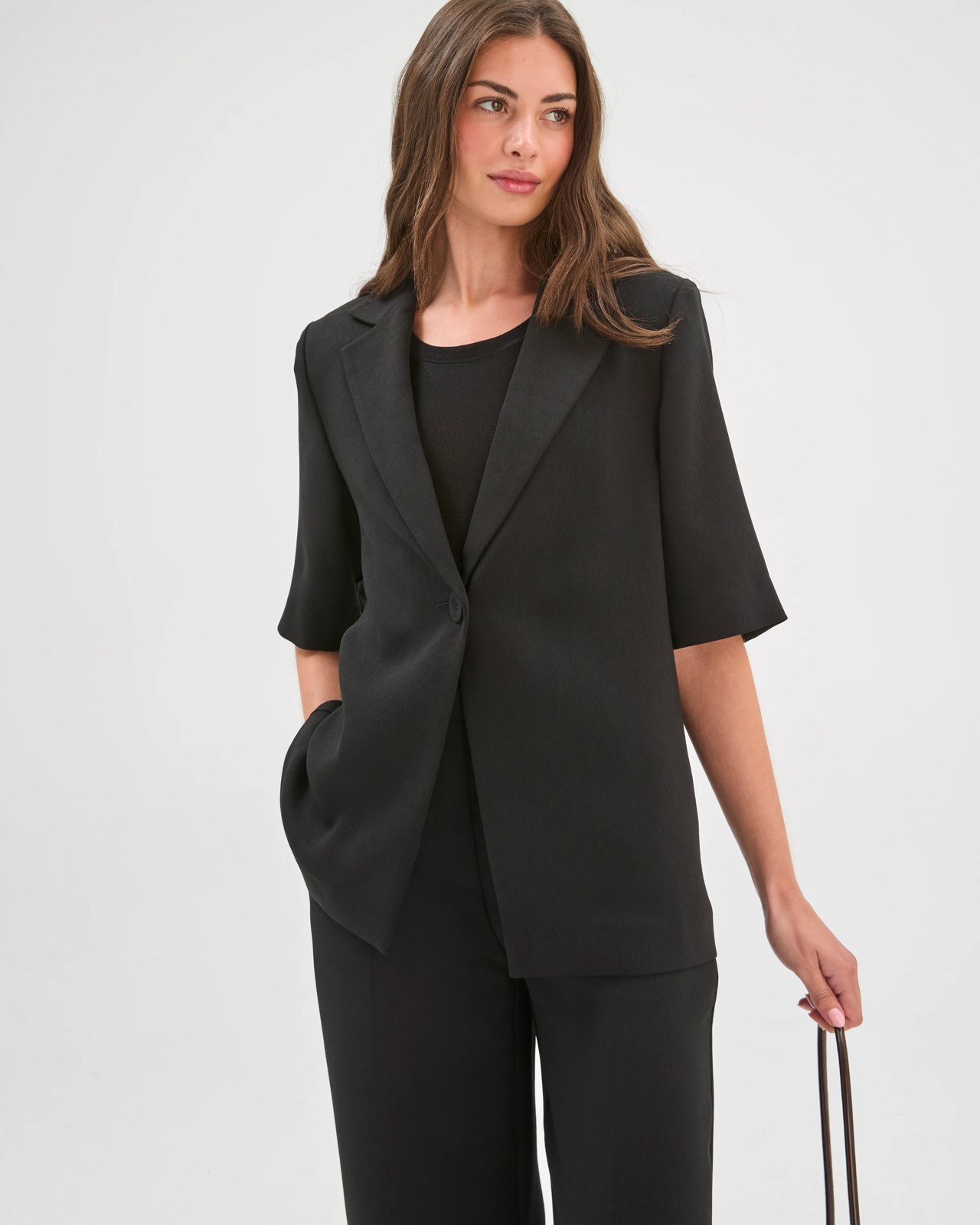 Petites Short Sleeve Crepe Tailored Blazer 2 of 5