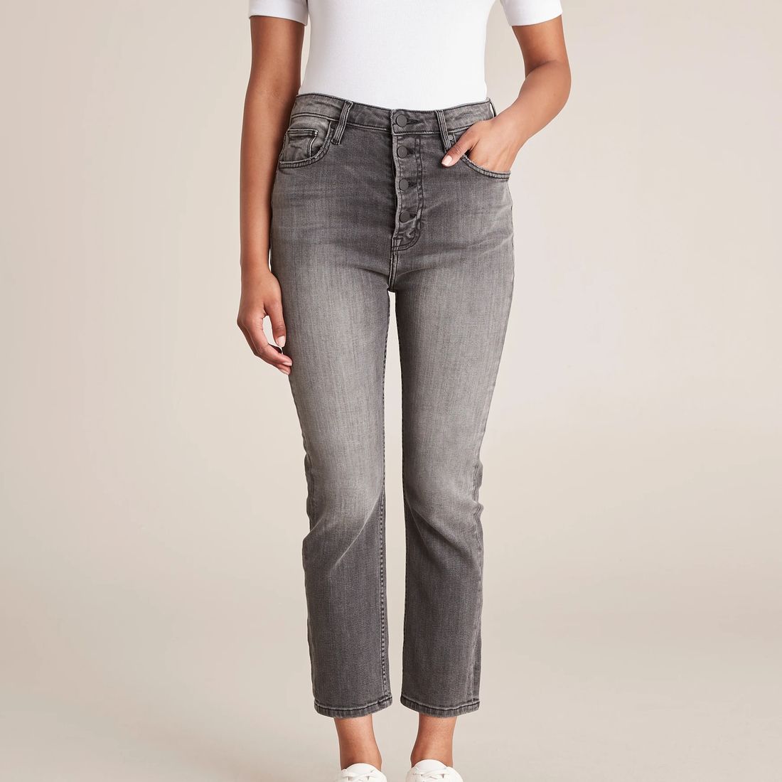 Alexa Exposed Button Straight Washed Denim Jeans | Target Australia