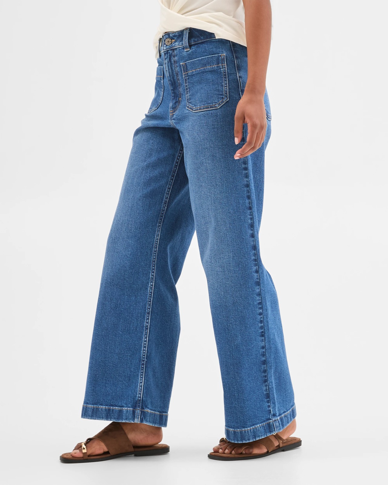 Petites Mila Full Length Wide Leg Denim Jeans 2 of 5