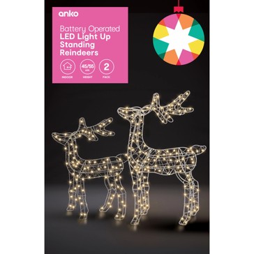 2 Pack Battery Operated LED Light Up Standing Reindeer - Anko