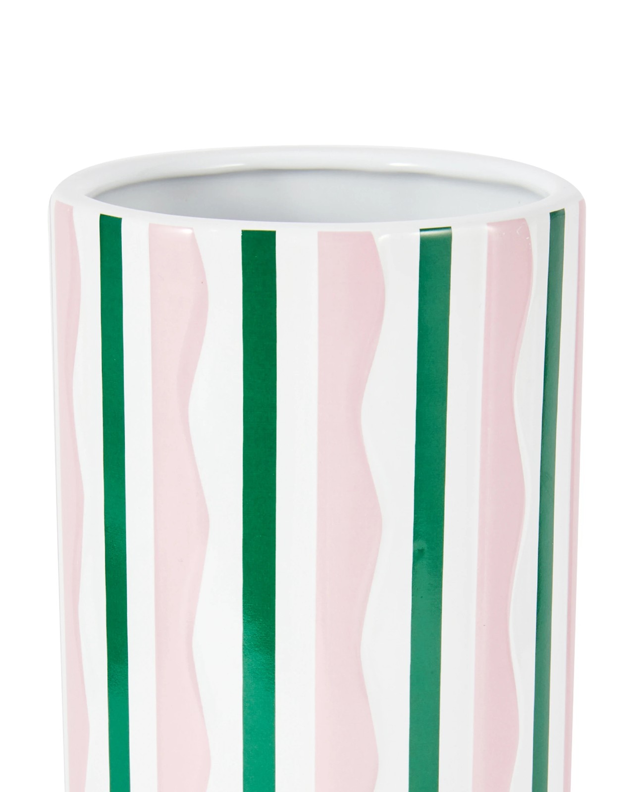 Anko Pink and Green Stripe Ceramic Vase 4 of 5