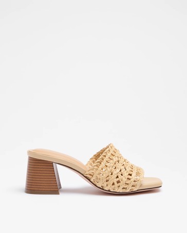 Womens Strap Low Block Heel - Raffia