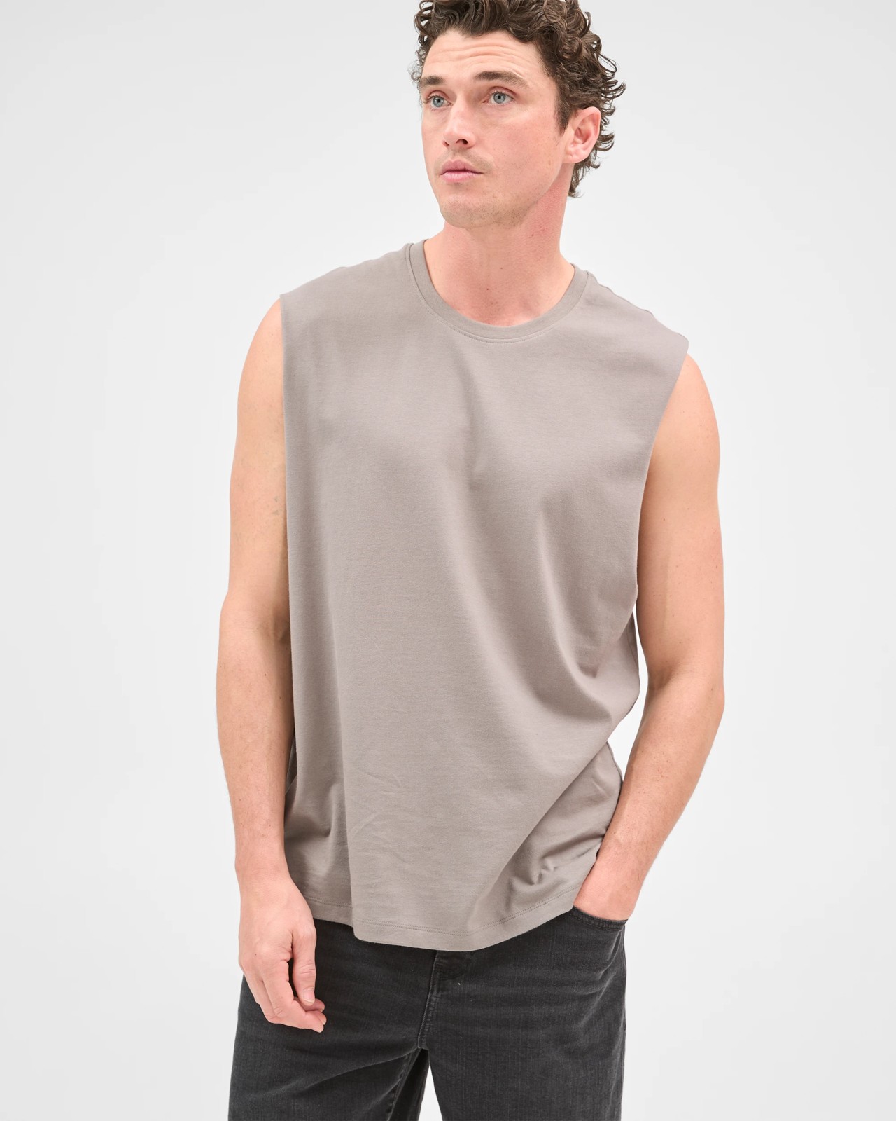 Australian Cotton Plain Tank Top  - Steel Grey 3 of 5