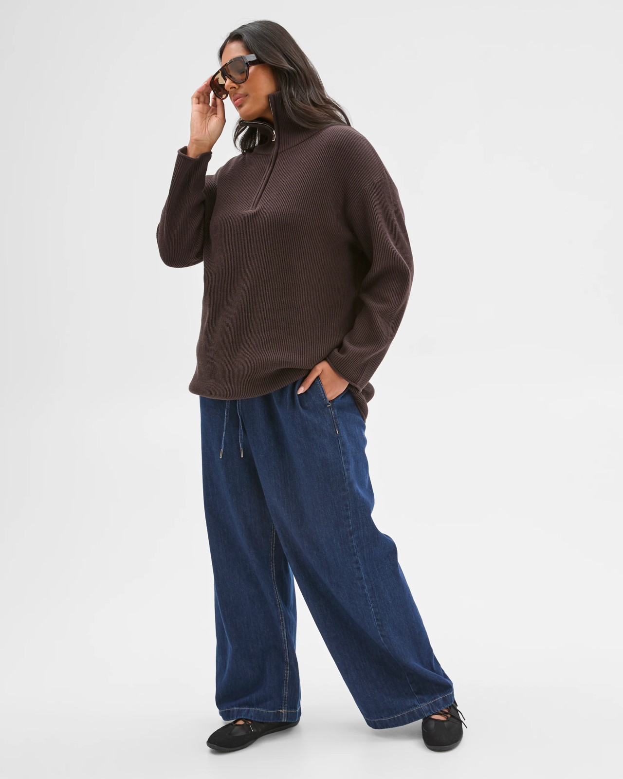 Plus Size Australian Cotton Blend 1/4 Zip Jumper - Brunette 5 of 6