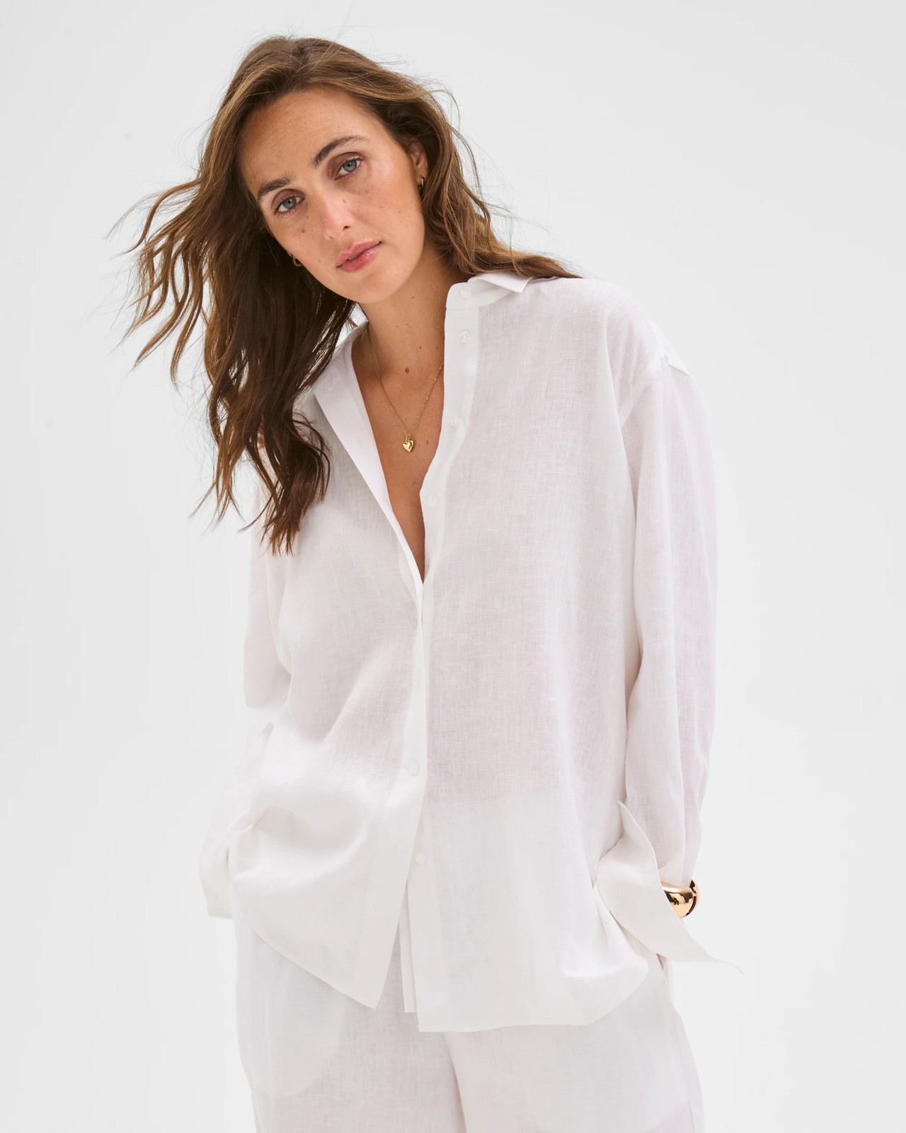 European Linen Long Sleeve Shirt - White 3 of 6