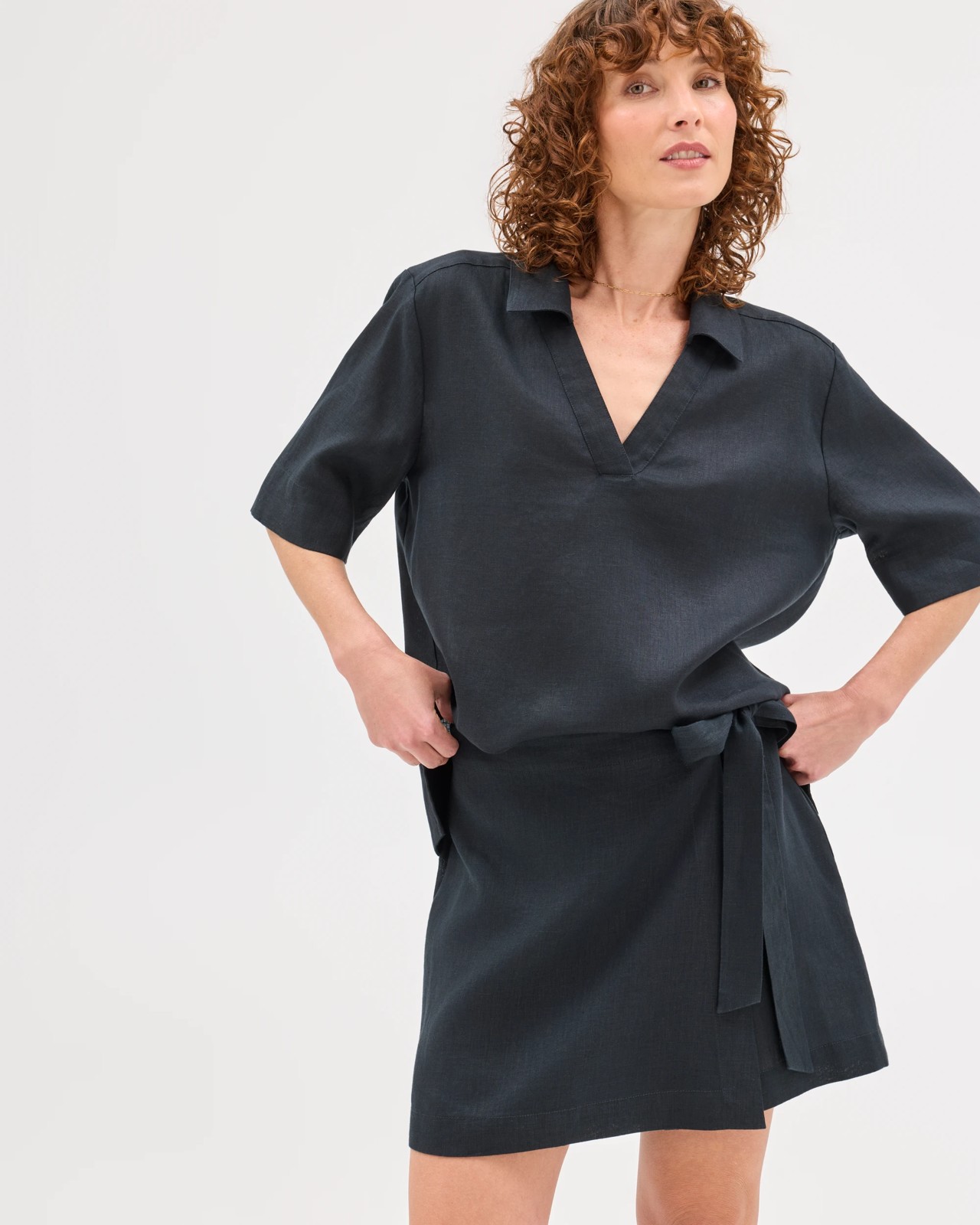 European Linen Mini Skort - Black 2 of 6