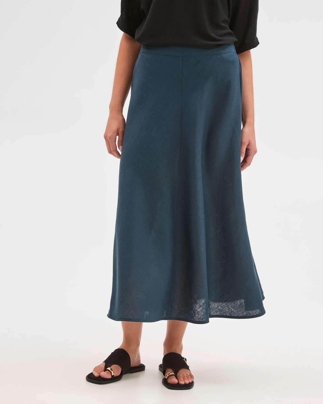 Petites European Linen Seam Detail Midi Skirt 2 of 6