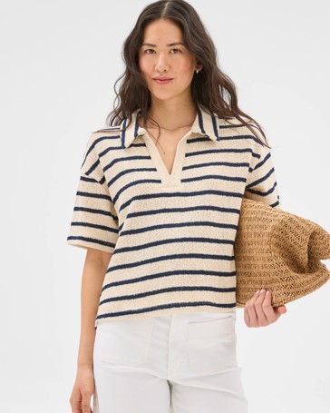 Australian Cotton Blend Textured Polo Top