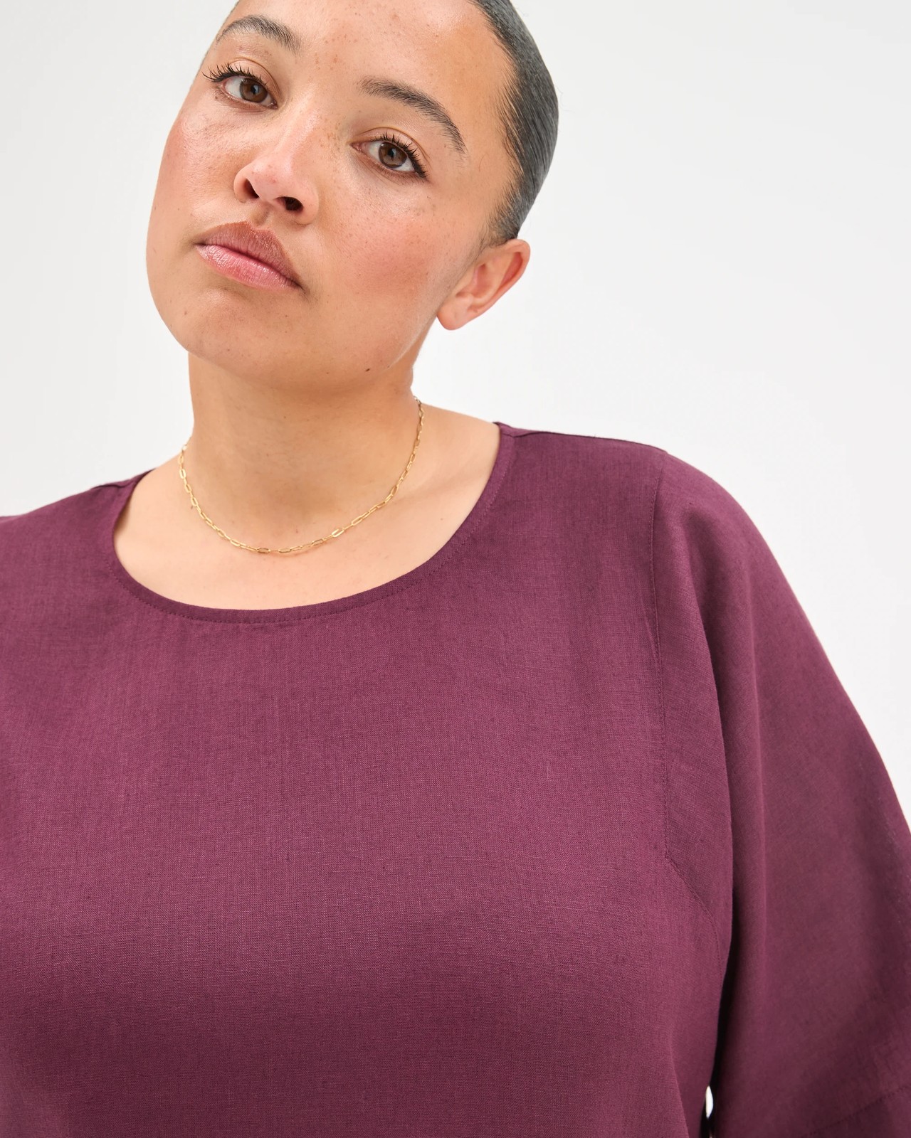 Plus Size European Linen Seam Detail T-Shirt - Merlot Brown 3 of 5