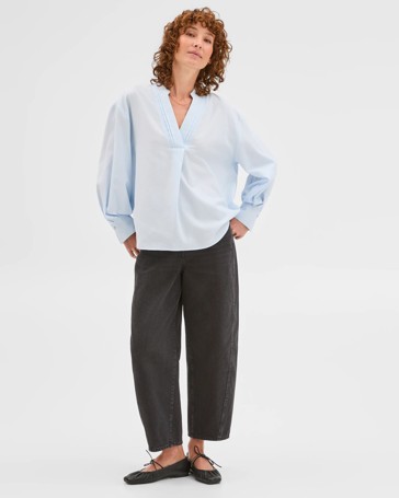 Australian Cotton Tuck Detail Popover Top