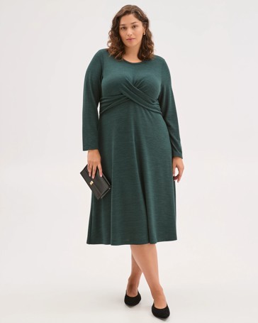 Plus Size Long Sleeve Drape Knit Midi Dress