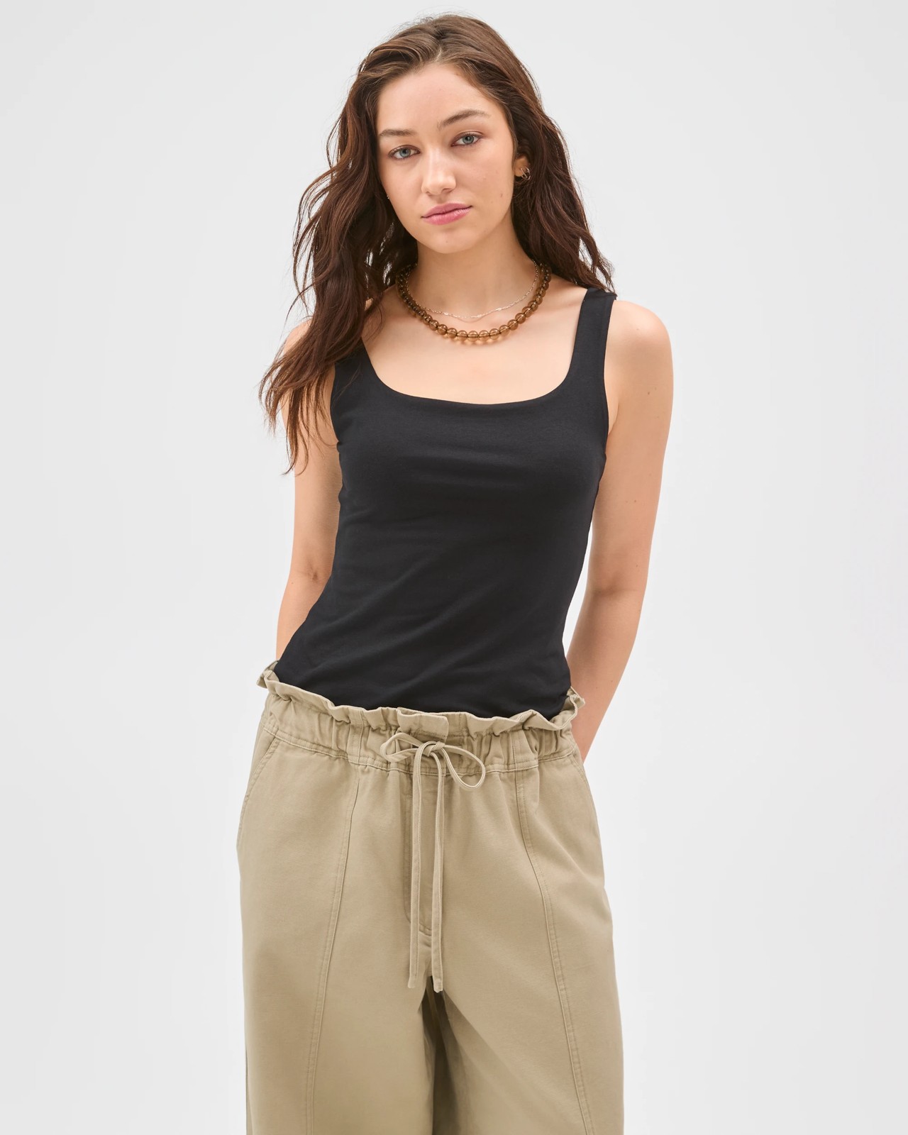Lily Loves Australian Cotton Blend Double Layer Fitted Scoop Tank Top - Black 4 of 5