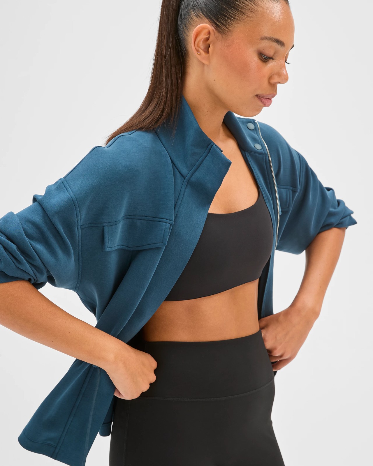 Active Funnel Neck Zip Through Jacket - Petrol 5 of 5